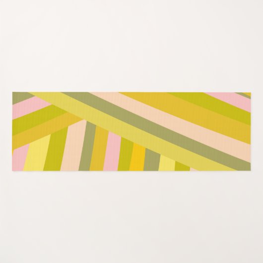 サマーブライトパステルピンクグリーン幾何ストライプ ヨガマット (正面(横))