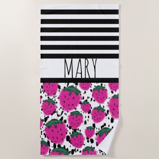 サマーブラックストライプ抽象芸術 ビーチタオル (正面)