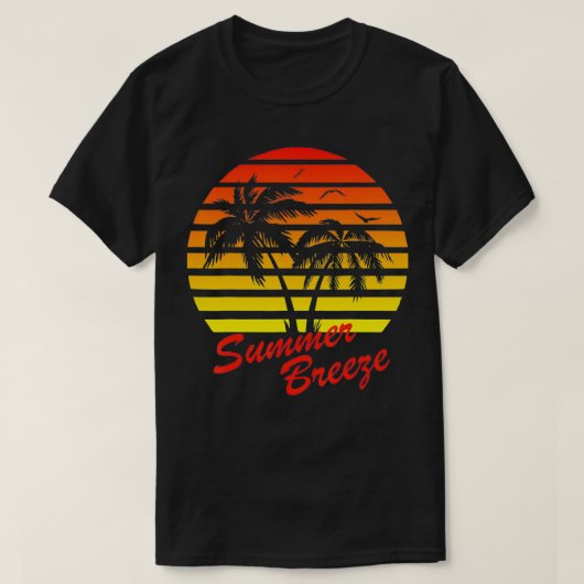 サマーブリーズ80sサマービーチパームツリーサンセット tシャツ (デザイン正面)