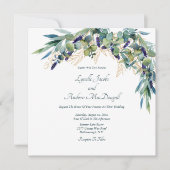 サマーブルーグリーンウォーター色のフローラ結婚ズインビタ 招待状 (正面)