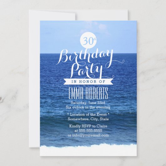 サマーブルーシービーチ誕生日パーティー 招待状 (正面)