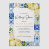 サマーブルータイルズレモンイタリアンウェディングシャワー ベラム紙招待状 (正面)