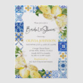 サマーブルータイルズレモンイタリアンブライダルシャワー ベラム紙招待状 (正面)