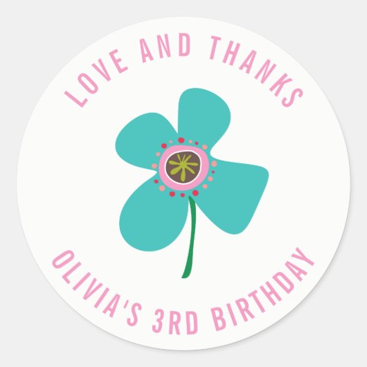 サマーブルーデイジーポップ・アートのガールズ誕生日パーティーのお願い ラウンドシール (正面)