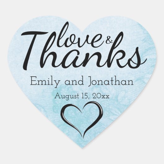 サマーブルーハート結婚ズケーキボックスステッカーカスタム ハートシール (正面)