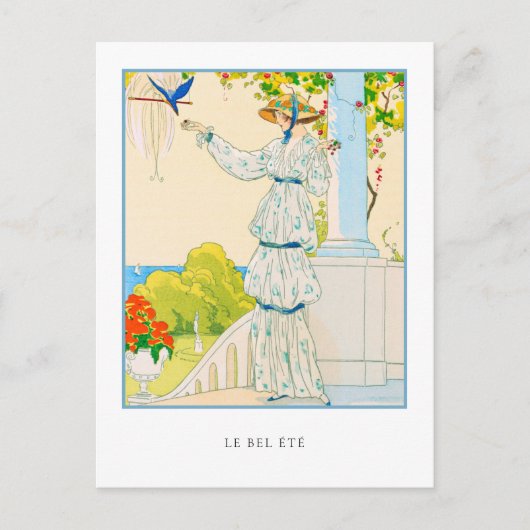 サマーブルーバードフランスのファッション ポストカード (正面)
