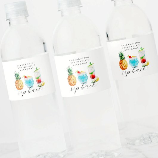 サマーブルーパイナップルカクテル誕生日パーティー ペットボトルラベル