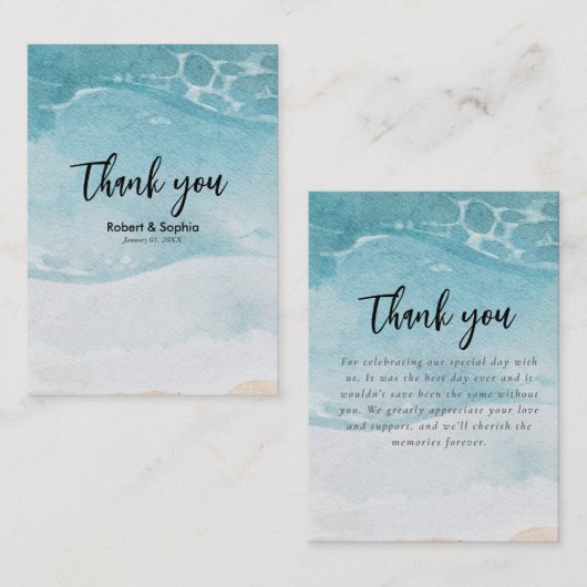 サマーブルービーチ結婚式ありがとう ノートカード (正面/裏面)