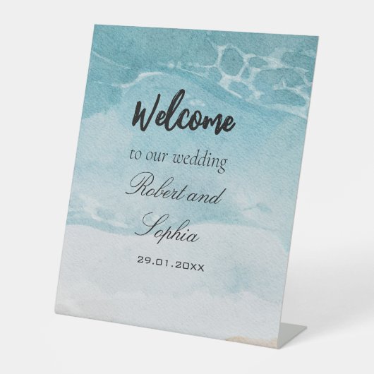 サマーブルービーチ結婚式ペデスタルサイン 台座サイン (正面)
