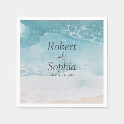 サマーブルービーチ結婚式 スタンダードカクテルナプキン (正面)
