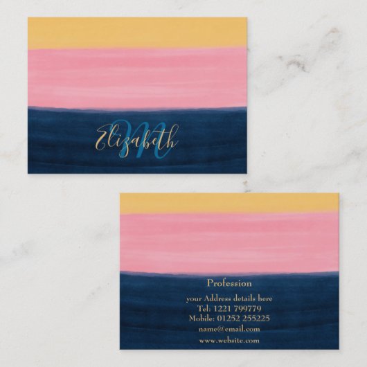 サマーブルーピンクイエローストロークストライプス絵を描ズ 名刺 (正面/裏面)