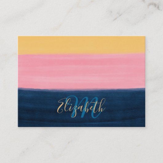 サマーブルーピンクイエローストロークストライプス絵を描ズ 名刺 (正面)