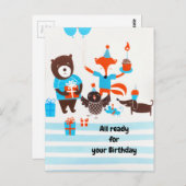 サマーブルーフォレストウッドランドアニマルズウォーター色 ポストカード (正面/裏面)