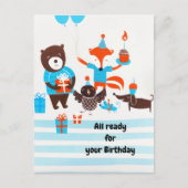 サマーブルーフォレストウッドランドアニマルズウォーター色 ポストカード (正面)