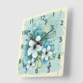 サマーブルーフローラ&蝶 スクエア壁時計 (傾斜)