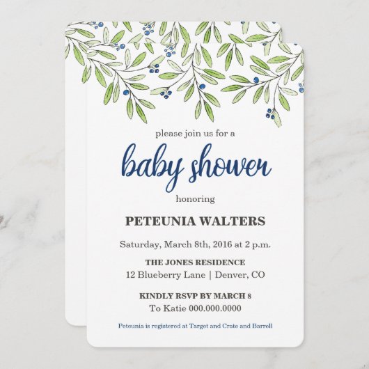 サマーブルーベリーベビーシャワー招待状 招待状 (正面/裏面)