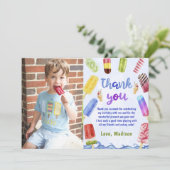 サマーブルーポプシクル誕生日写真サンキューカード サンキューカード (スタンド正面)