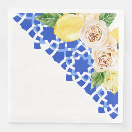 サマーブルー地中海のタイルとレモンプリント