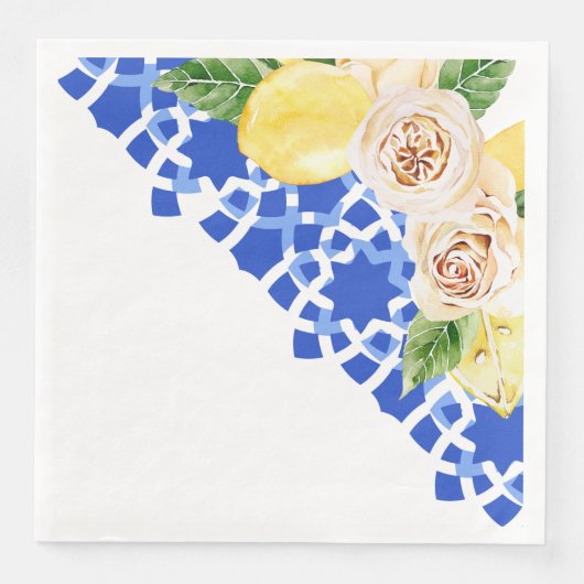サマーブルー地中海のタイルとレモンプリント (正面)