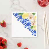 サマーブルー地中海のタイルとレモンプリント スタンダードカクテルナプキン (インサイチュ)