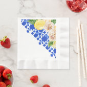 サマーブルー地中海のタイルとレモンプリント 縁ありランチョンナプキン (インサイチュ)