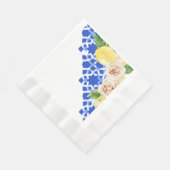 サマーブルー地中海のタイルとレモンプリント 縁ありランチョンナプキン (角)