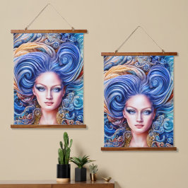 サマーブルー海ウェーブアニメ抽象芸術ガールアートワーク 吊り下げ型タペストリー