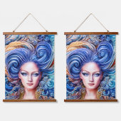 サマーブルー海ウェーブアニメ抽象芸術ガールアートワーク 吊り下げ型タペストリー (ダブル)