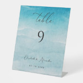 サマーブルー海ビーチ結婚式テーブル番号記号 台座サイン (正面)