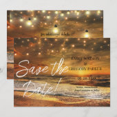 サマーブルー海ビーチ結婚式招待状 セーブザデート (正面/裏面)