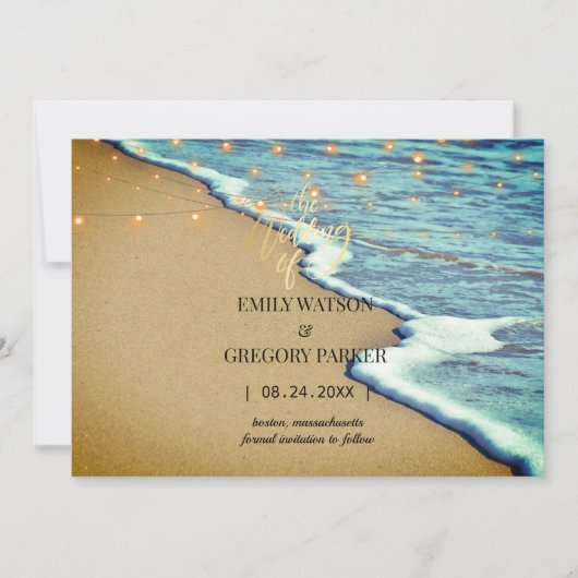 サマーブルー海ビーチ結婚式招待状 セーブザデート (正面)