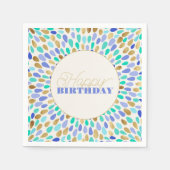 サマーブルー金ゴールドフラワーバースト スタンダードカクテルナプキン (正面)