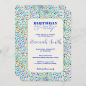 サマーブルー金ゴールドフラワーバースト 招待状 (正面/裏面)