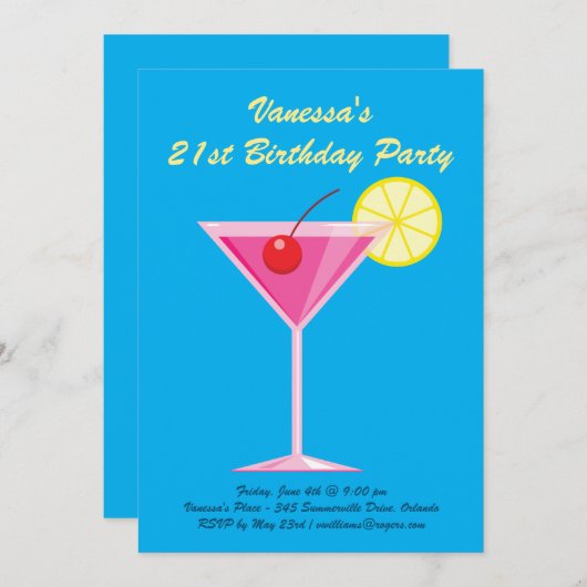 サマーブルー21歳の誕生日パーティの招待状 招待状 (正面/裏面)