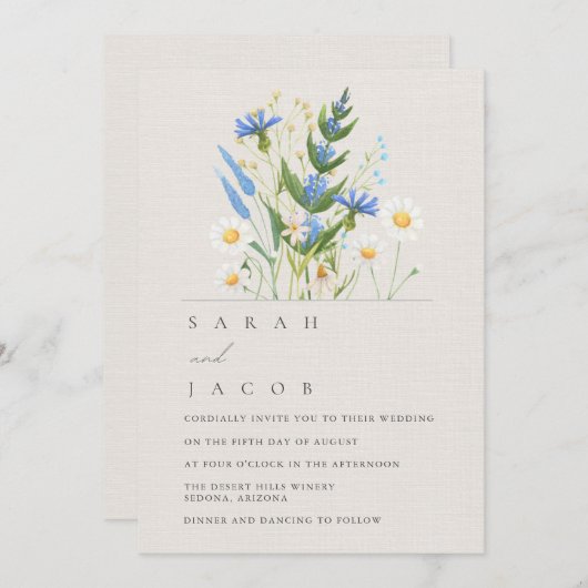 サマーブロッサムブルーデイジー結婚式招待状 招待状 (正面/裏面)
