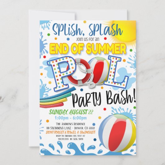 サマープールの終了パーティの招待状 招待状 (正面)