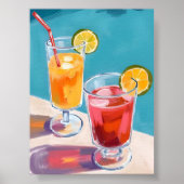 サマープールカクテルウォーターカラー ポスター (正面)