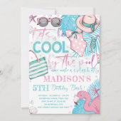 サマープールバースデーパーティキュートピンクターコイズ 招待状 (正面)