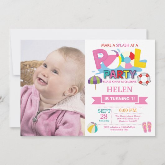 サマープールパーティの招待状スプラッシュガール 招待状 (正面)