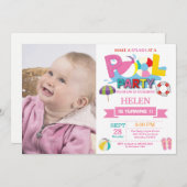 サマープールパーティの招待状スプラッシュガール 招待状 (正面/裏面)