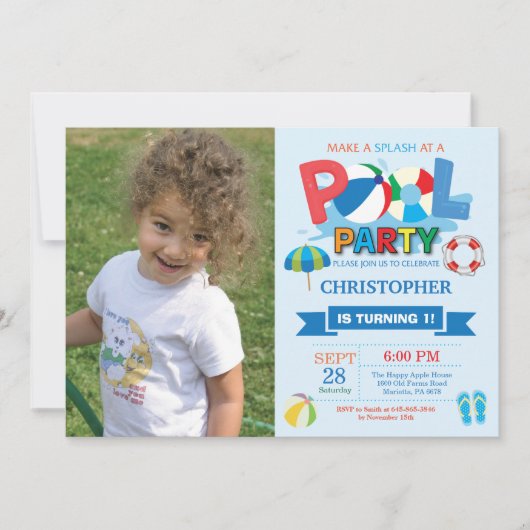 サマープールパーティの招待状スプリッシュ·スプラッシュ·ボーイ 招待状 (正面)