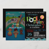 サマープールパーティの招待状 |プールの誕生日パーティー 招待状 (正面/裏面)