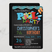 サマープールパーティの招待状 |プールの誕生日パーティー 招待状 (正面/裏面)