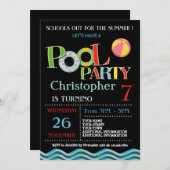 サマープールパーティの招待状 |プールの誕生日パーティー 招待状 (正面/裏面)