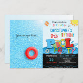 サマープールパーティの招待状 |プールの誕生日パーティー 招待状 (正面/裏面)