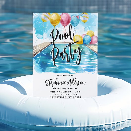 サマープールパーティーウォーターカラースウィート16誕生日 招待状