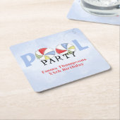 サマープールパーティーカラフルビーチ スクエアペーパーコースター (アングル)