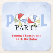 サマープールパーティーカラフルビーチ スクエアペーパーコースター (正面)
