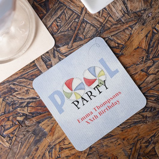 サマープールパーティーカラフルビーチ スクエアペーパーコースター