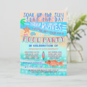 サマープールパーティースイミングおもしろいシーフィッシュとビーチ 招待状 (スタンド正面)